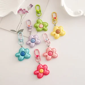 Kawaii Pastel Flower Keychain Resin Floral Bag Charm with Heart Lobster Clasp Cute Women Gift