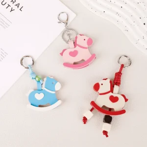 Kawaii Rocking Horse Charm Bag Pendant with Heart Detail for Handbag Purse Backpack Luggage Accessories