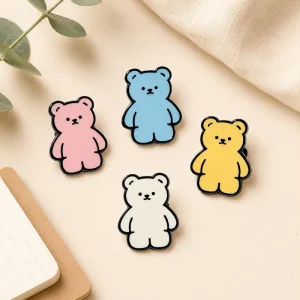 Kawaii Simple Line Bear Enamel Brooches Multi Macaron Color Lovely Animal Pin Fashion Clothing Accessory Gift for Girls