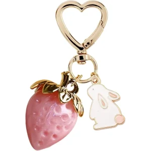 Kawaii Strawberry Bag Charm Pink Red Fruit Keychain for Handbag Tote Bag Accessory Women Girls Gift