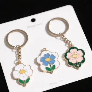 Keychain Accessories Custom Logo Metal Souvenir Key Ring Soft Hard Enamel Metal Fashion Flower Metal Key Chains