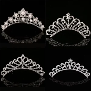 Kids Alloy Crown Hair Accessories Princess Heart Comb with Rhinestone Crystal Bridal Pearl for Birthday Cartoon