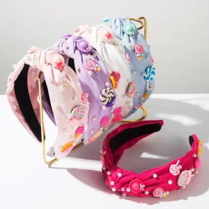 Kids Candy Lollipop Headband Sweet Dessert Embellished Pearl Hair Hoops Cute Girls’ Hair Accessories for Birthday Parties