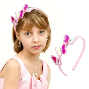 Kids Glitter Butterfly Headband Cute Princess Hair Hoop for Girls Sparkly Hair Accessories for Birthday Party Photo Shoot