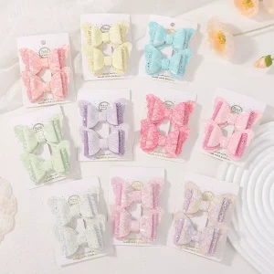 Kids Handmade Polyester Hair Clip Set with Bow Barrettes Pink