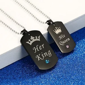 King Queen Alloy Couple Crown Pattern Inlaid Crystal Bead Chain Pendant for Couples