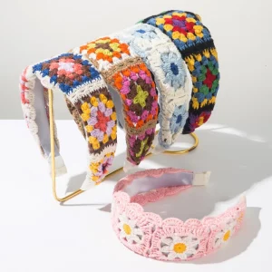 Knitted Flower shaped Hollow Hairband Fashionable and Versatile Hand woven Headband Sweet and Charming Hair Accessory