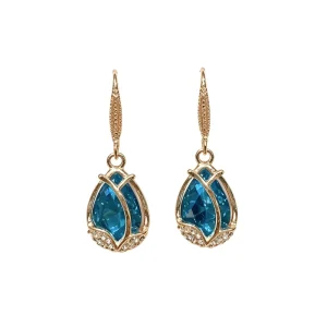 Korean Autumn Winter Long Cat’s Eye Stone Tulip Alloy Electroplated Floral Drop Earrings Women Dongdaemun Multi color Super