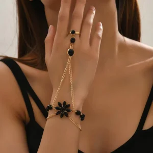 Korean Black Flower Bracelet Fashion Durable Finger Bracelet Individual Creativity Bracelet Integrated Ring