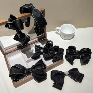 Korean Black Series Temperament Hair Accessories Solid Color Bow Headband Hair Clip Hair Accessories