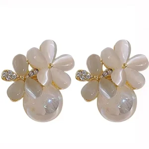 Korean Crystal clear cat Eye Stone Flower Pearl Drop Earrings Alloy Women New Trendy fairy Gentle High-end