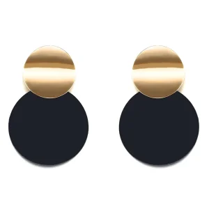 Korean Designer Statement Fashion for Women Jewelry Gold Plated Black Round Metal Sequin Stud Earrings