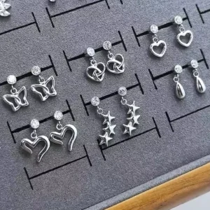 Korean Earrings Shiny Zircon Heart Stainless Steel Fashion Jewelry Earring for Women