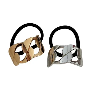 Korean Elastic Hair Tie Cold Style Silver & Gold Metal Hair Rope Durable Rubber Band Hair Accessories