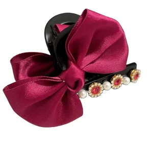 Korean Elegant Bow Hairpin for Women with Rhinestone Pearl Hair Ornament Fabric Hair Accessories Casual Style