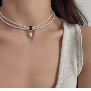Korean Elegant Ladies Fashion Rhinestone Shell Heart Pendent Pearl Beads Choker Necklace for Women Jewelry