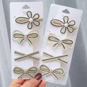 Korean Elegant Pearl Bow Casual Eco Friendly High End Hairpin Fabric Clip Hair Accessory for Girls Wear Seaside Rhinestone
