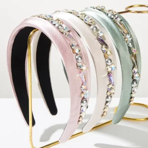 Korean Elegant Pearl Crystal Diamond Wide Brimmed Headband Hair Band Sweet Light Luxury Hair Accessory