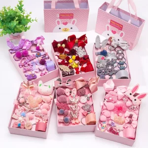 Korean Fashion 18 Piece Cute Beautiful Children’s Hair Accessories Set New Style Sweet Rubber Hairpin Hair Clip Custom Carton
