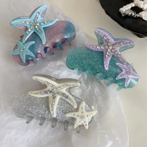 Korean Fashion Acetate Rhinestone Large Hair Claw Back Head Shark Clip Hair Updo Starfish Retro Hair Accessories for Women