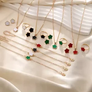 Korean Fashion Alloy Gold Plated Jewelry Set Insect Design Necklace Bracelet Ring Earring Collection for Wedding Party & Gift