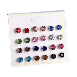 Korean Fashion Earring Set With 12 Pairs of Round Small Accessories Crystal Card Earrings Mixed Color Femme Earrings