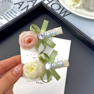 Korean Fashion Hair Accessories Ins Advanced Metal Hairpin Rose Flower Bow Duckbill Clip