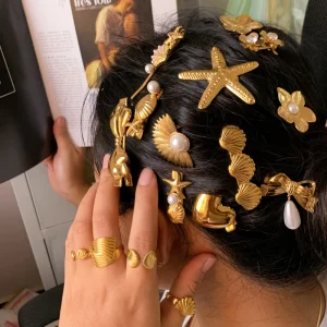 Korean Fashion Hair Accessories Stainless Steel Jewelry Set Women Gold Plated Hairpin Jewelry Custom Hair Clip for Women Girls