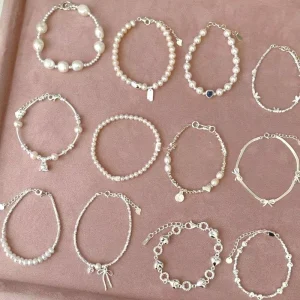 Korean Fashion Simple Alloy Silver Heart shaped Pearl Bracelet for Women’s Luxury Niche Pearl Jewelry Gift