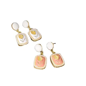 Korean Fashion Square Pearl Flowers Stud Earrings for Girls Simple Trendy Casual Party Jewelry Accessories