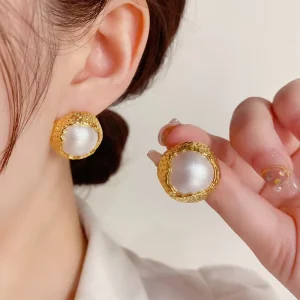 Korean Fashion Stud Earrings for Women 18k Gold Plated Pearl Jewelry