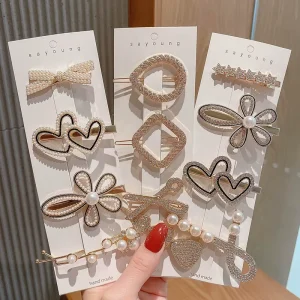 Korean Fashionable Pearl Rhinestone Bling Hair Clips Luxury Barrette Accessories for Woman Girls Wedding