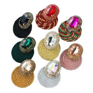 Korean Gold Plated Alloy Square Rhinestone Crystal Black Brown Stud Earring for Gift