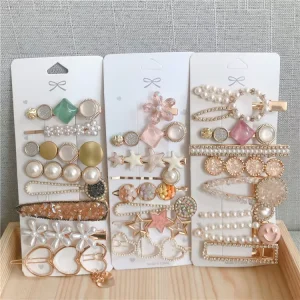 Korean Hair Accessories Fashion Girls 8 Pieces Set Hairpin Women Crystal Pearl Hair Clips