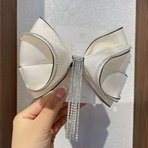 Korean Hair Accessories Hairpin Crystal Long Tassel Three Dimensional Bow Top Clip Fashion Ladies Bowknot Barrettes Hair Clip