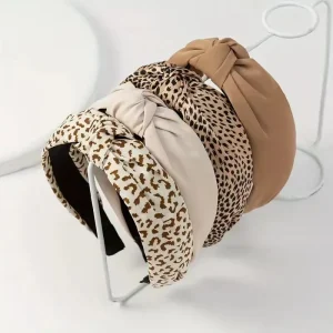 Korean Headband Hair Accessories Solid Color Fabric Knotted Headdress Retro Leopard Print Wide Brim Hair Bands