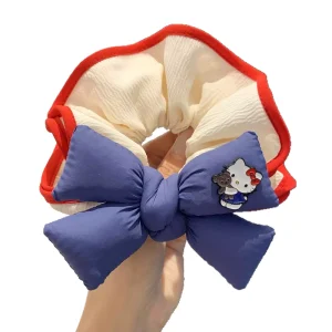 Korean High Beauty Summer Fresh Blue Padded Bow Kitty Large Hair Scrunchie Hair Accessory for Women