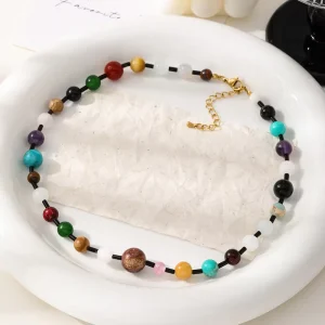 Korean Ins Niche Design Colorful Natural Stone Handmade Beaded Necklace Personalized Fashion All match Supplier