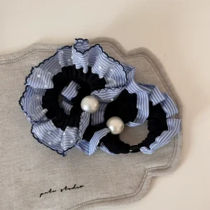 Korean Ins Style Autumn Winter Vintage Lace Velvet Stripes 10CM Hair Scrunchies for Women Girls