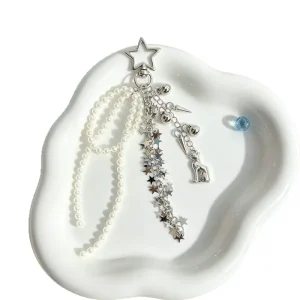 Korean Ins Style Star Pearl Tassel Keychain Super Shiny High end Versatile Hanging Ornament Bag Charm
