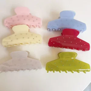 Korean Large Acetic Acid Hair Clips for Women and Girls Candy Color Shark Hair Claw Ponytails No Slip Acetate Hair Claw