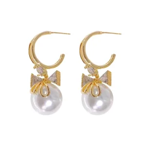 Korean Light Luxury Alloy Butterfly Bow Sparkling Diamond Pearl Socialite Style Earrings New Elegant Trendy Versatile