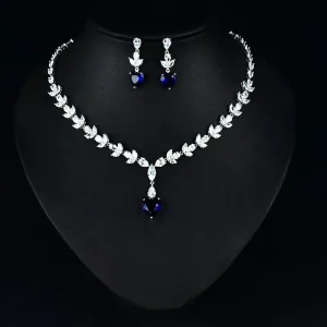 Korean Luxury Heart Zircon Bridal Jewelry Set Wedding Minimalist Leaf Crystal Necklaces Dangle Stud Earrings Sets Dinner Party