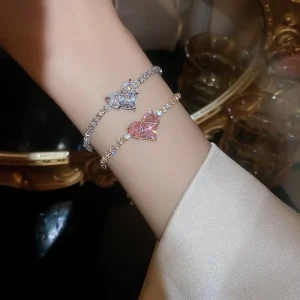 Korean Luxury High End Fashion Bracelet Simple Heart Shaped Zircon Light Luxury Internet Celebrity Style Fashionable Bangles