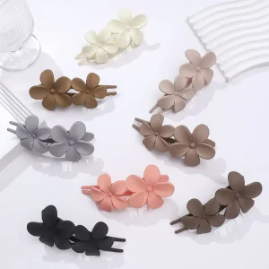 Korean Retro Fashion Double Flower Frosted Duckbill Hairpins Back of the Head Hair Clip Sweet Flower Hair Pin Hair Accessories