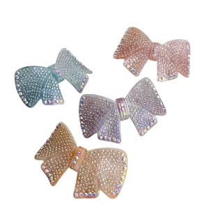 Korean Rhinestone Bow Spring Clip Acetate Knot Hairpins Women Elegant Shinny Hair Barrettes