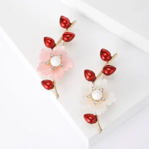 Korean Simple Flower Branch Brooch Exquisite Alloy Dripping Oil Plant Jewelry Children’s Fashion Clothing Pin for Engagement