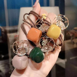 Korean Square Head Hair Tie with Hollow Rhinestone Spring Hairband Accessories Comfortable Rubber Hairband