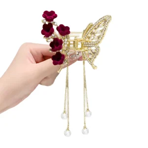 Korean Style Alloy Geometric Shark Hair Accessory Bell Orchid Design Metal Hair Claw Clip for Women Party
