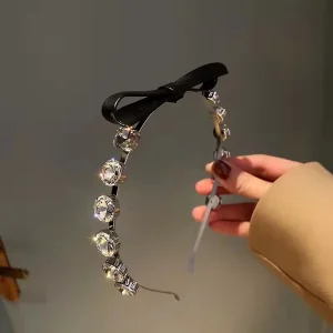Korean Style Black Bow Wash Hair Band Elegant Simple Wedding Hair Accessory Headband New Rhinestone Women